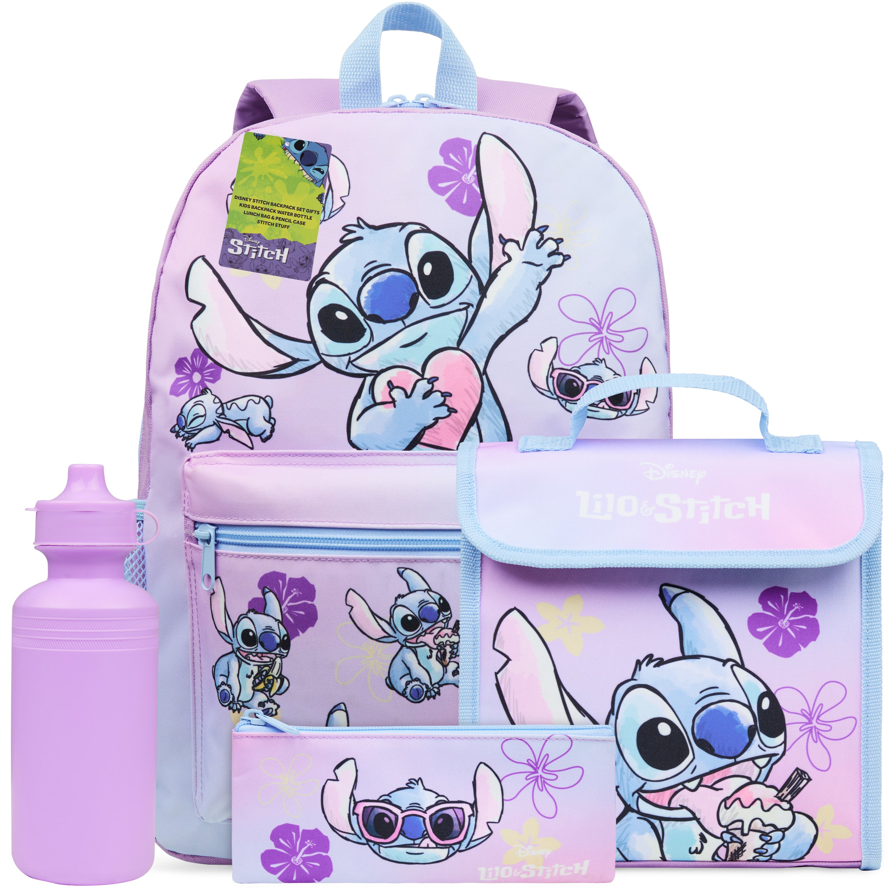 Disney Stitch Backpack Set 4 Pcs with Water Bottle Pencil Case Lunch Bag School Bag School Supplies Travel Stitch Gifts - Get Trend