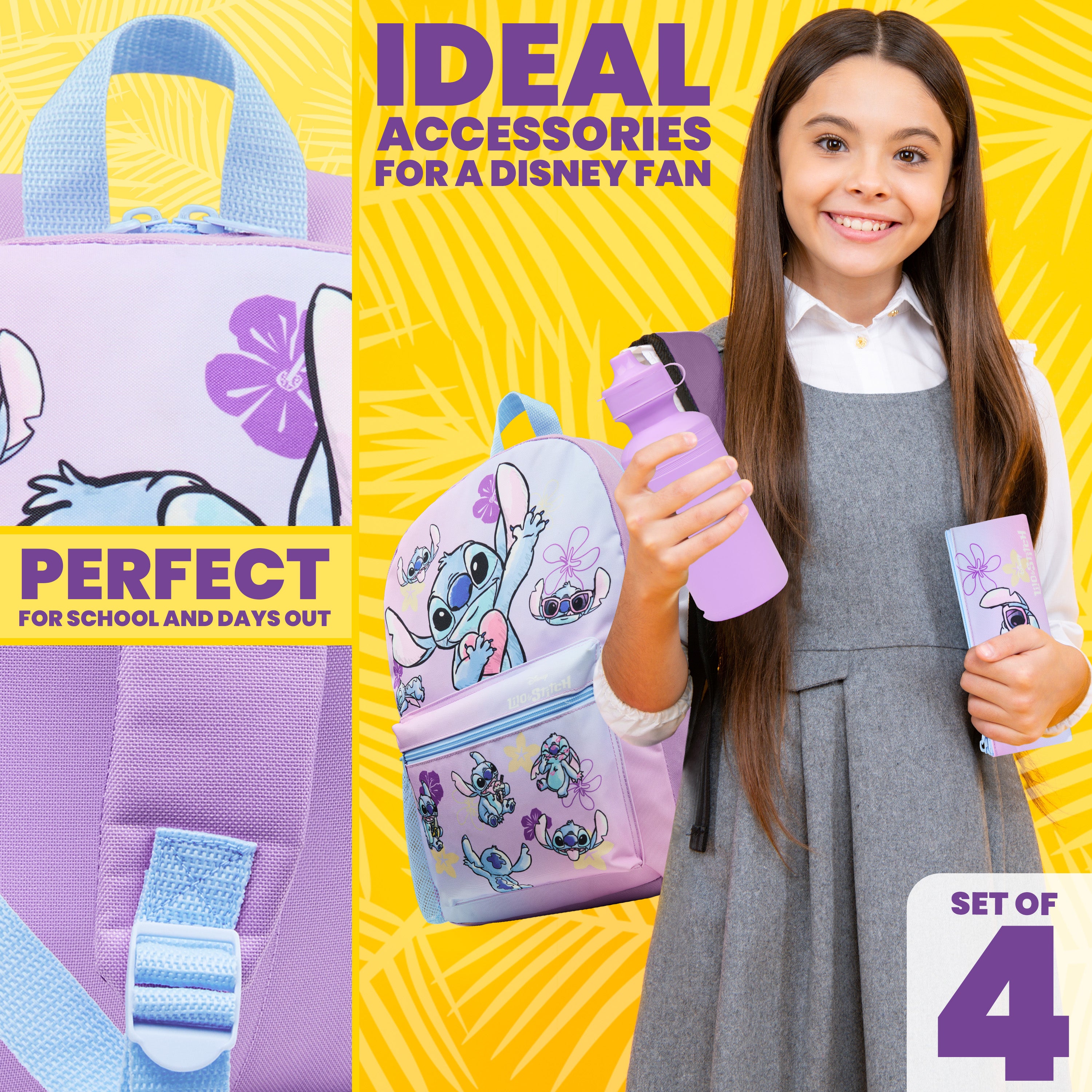 Disney Stitch Backpack Set 4 Pcs with Water Bottle Pencil Case Lunch Bag School Bag School Supplies Travel Stitch Gifts - Get Trend