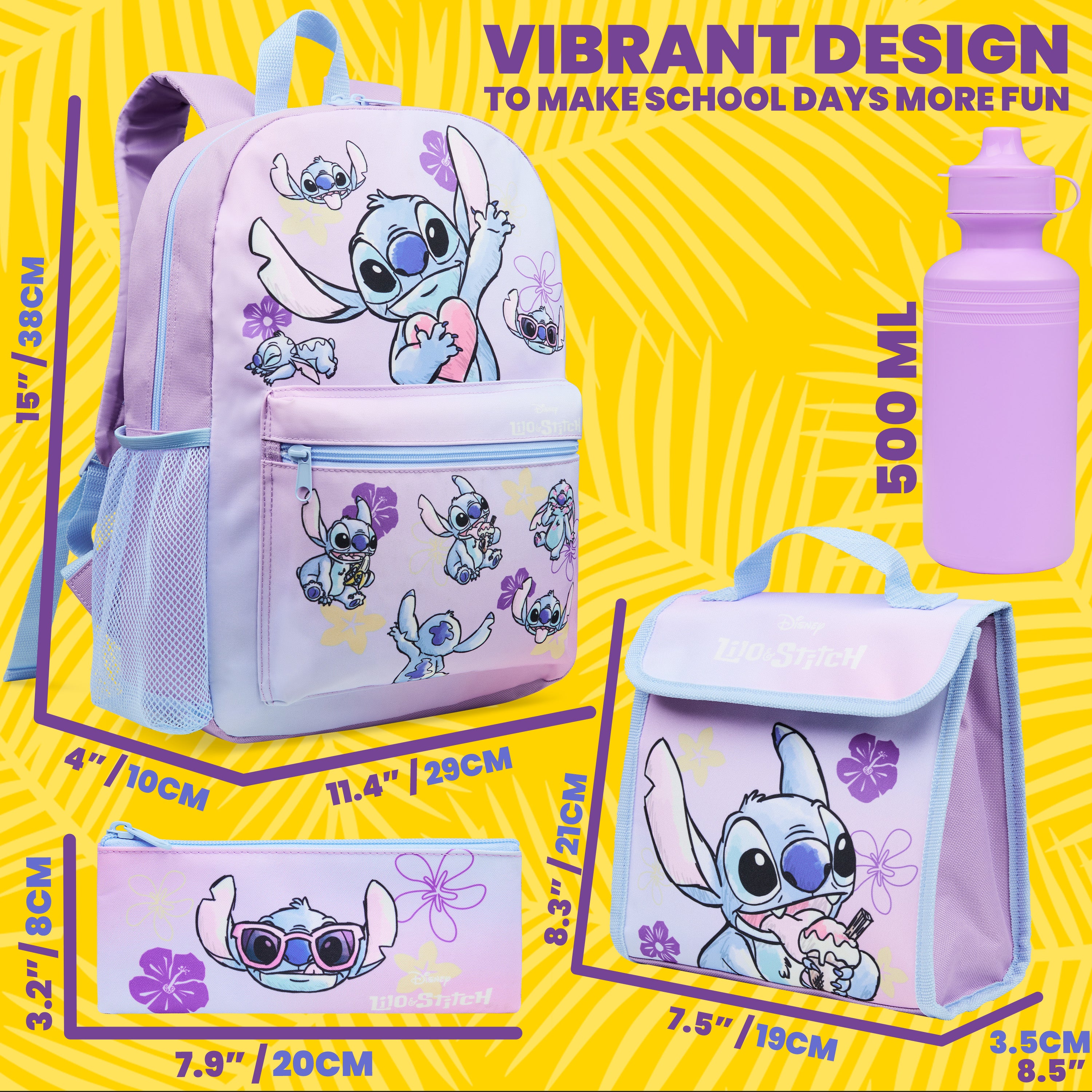 Disney Stitch Backpack Set 4 Pcs with Water Bottle Pencil Case Lunch Bag School Bag School Supplies Travel Stitch Gifts - Get Trend