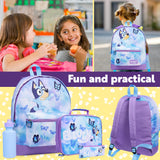 Bluey Backpack Set 4 Pcs Water Bottle Pencil Case School Bag Swim or Lunch Bag Nursery School Supplies Travel Rucksack Set Butterfly