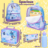 Bluey Backpack Set 4 Pcs Water Bottle Pencil Case School Bag Swim or Lunch Bag Nursery School Supplies Travel Rucksack Set Butterfly