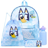 Bluey Backpack Set 4 Pcs Water Bottle Pencil Case School Bag Swim or Lunch Bag Nursery School Supplies Travel Rucksack Set Tie Dye