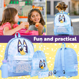 Bluey Backpack Set 4 Pcs Water Bottle Pencil Case School Bag Swim or Lunch Bag Nursery School Supplies Travel Rucksack Set Tie Dye