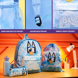 Bluey Backpack Set 4 Pcs Water Bottle Pencil Case School Bag Swim or Lunch Bag Nursery School Supplies Travel Rucksack Set Tie Dye