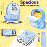 Bluey Backpack Set 4 Pcs Water Bottle Pencil Case School Bag Swim or Lunch Bag Nursery School Supplies Travel Rucksack Set Tie Dye