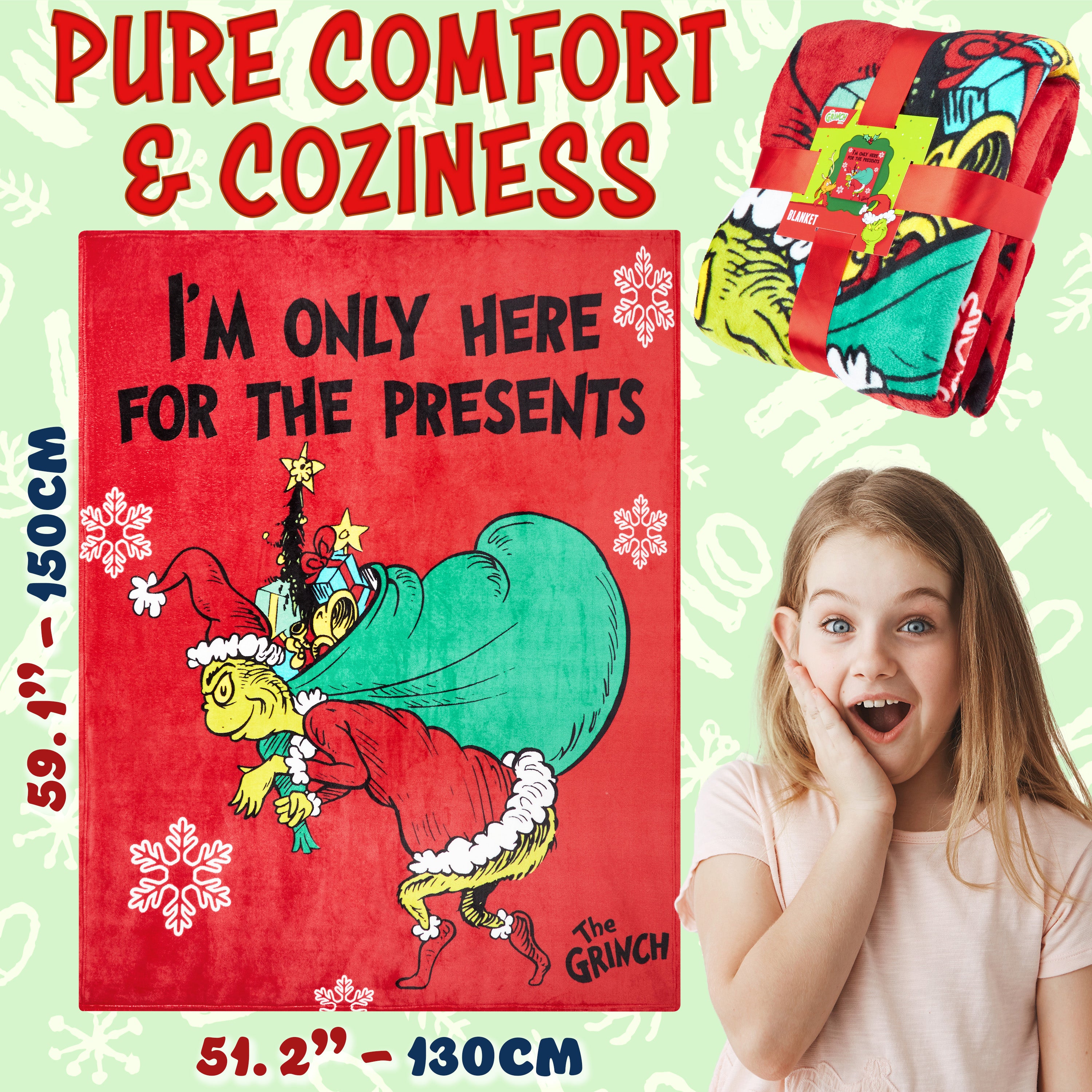 The Grinch Blanket Soft Cosy Christmas Fleece Hooded Blanket Throw Festive Bedroom Decor Plush Fleece Blanket Comforter for Bedroom Travel, Xmas Gifts (Green) - Get Trend