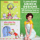 The Grinch Kitchen Towel Pack of 2, Christmas Dish Cloth Funny Tea Towel Washing Up Cotton Hand Cloth Kitchen Accessories