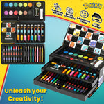 Pokemon Art Supplies Set with Colouring Pencils Felt Tip Pens Watercolour Paints Wax Crayons for Drawing Painting Set Pikachu Travel Art Set Anime Gifts (Black) - Get Trend