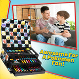 Pokemon Art Supplies Set with Colouring Pencils Felt Tip Pens Watercolour Paints Wax Crayons for Drawing Painting Set Pikachu Travel Art Set Anime Gifts (Black) - Get Trend