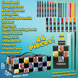 Pokemon Art Supplies Set with Colouring Pencils Felt Tip Pens Watercolour Paints Wax Crayons for Drawing Painting Set Pikachu Travel Art Set Anime Gifts (Black) - Get Trend