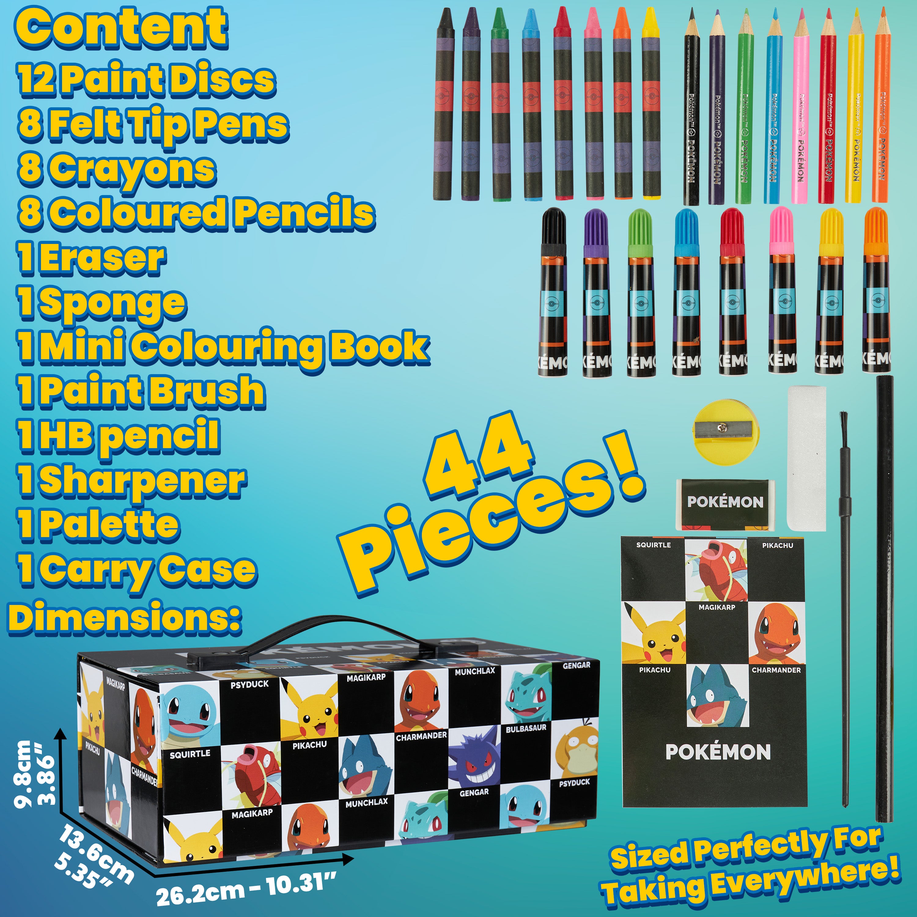 Pokemon Art Supplies Set with Colouring Pencils Felt Tip Pens Watercolour Paints Wax Crayons for Drawing Painting Set Pikachu Travel Art Set Anime Gifts (Black) - Get Trend
