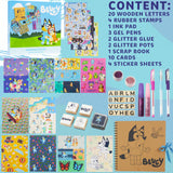 Bluey Scrapbook Kit for Kids with Scrapbook Accessories DIY Art Supplies Gel Pens Glitter Glue Stamp Stickers Set Stationery Supplies Art Set Gifts for Kids