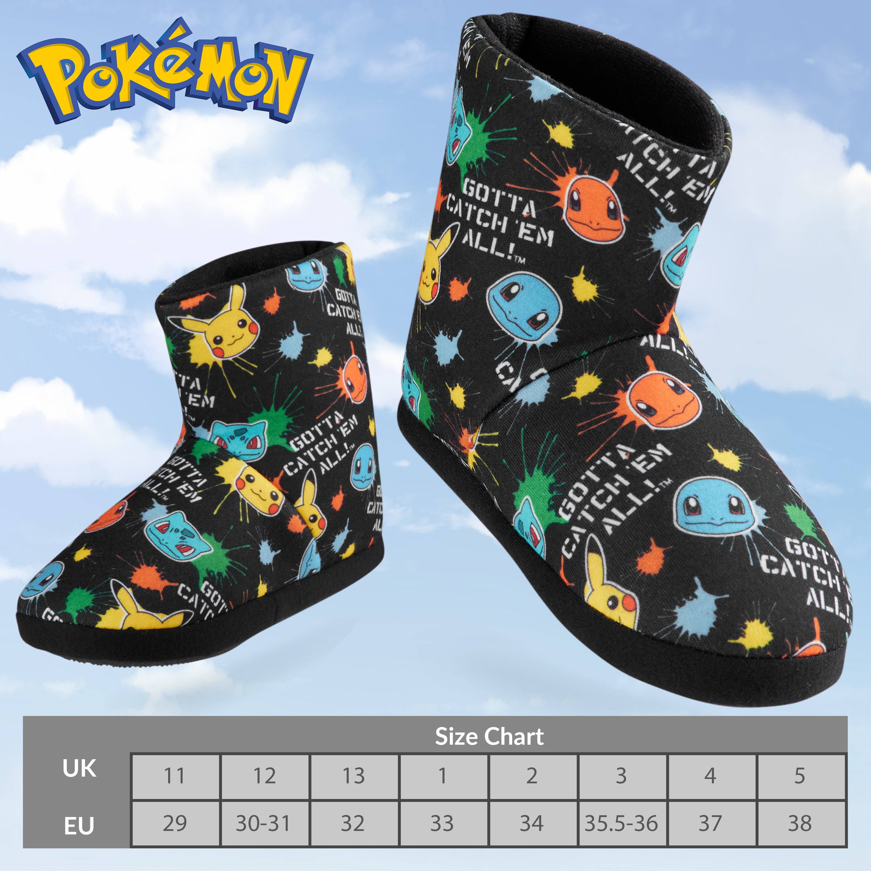 Pokemon Boys Slippers Boot Slippers - Black Aop - Get Trend