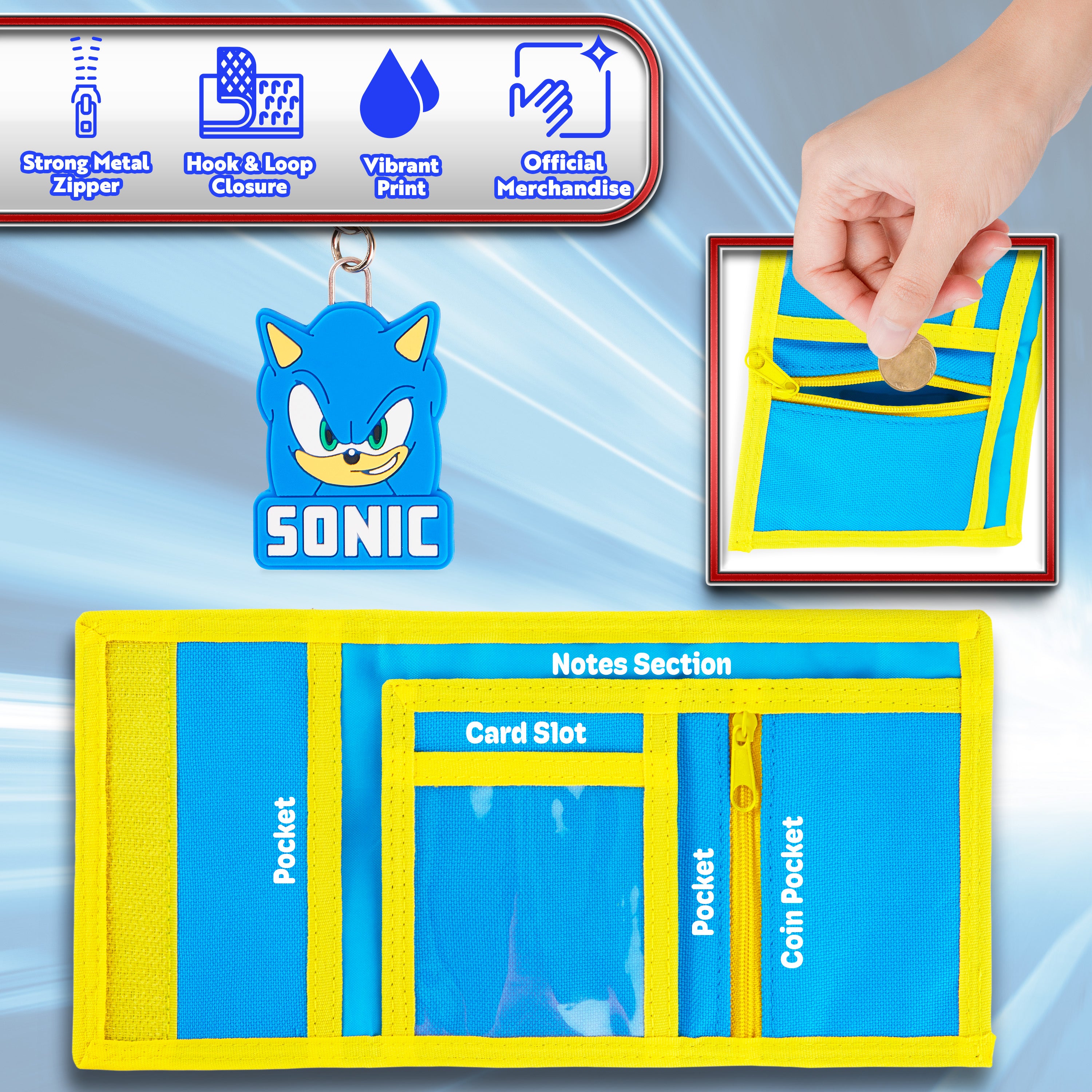 Sonic The Hedgehog Boys Wallet with Keyring for Kids - Get Trend