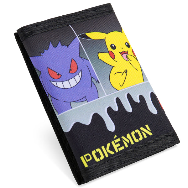 Pokemon Kids Trifold Wallet with Zipped Coin Compartment (Black/Yellow)