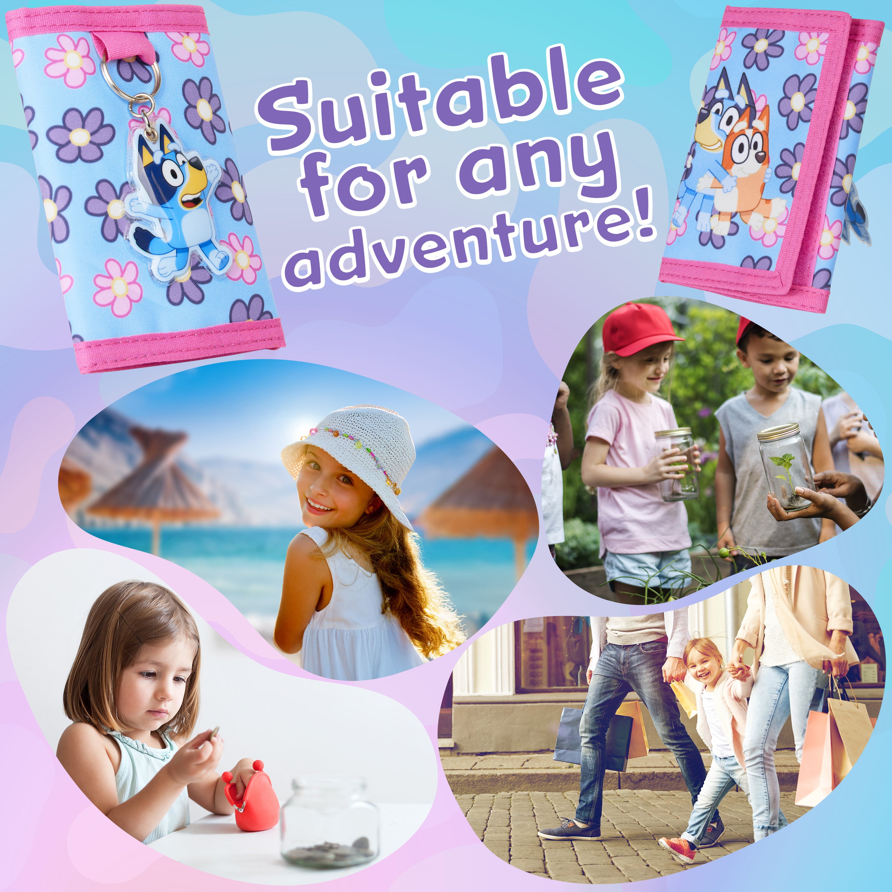 Bluey Wallet for Kids Trifold Purse with Zipped Coin Pocket Clear ID Slot Cash Slot for Travel Holidays Days Out Gifts for Kids - Get Trend