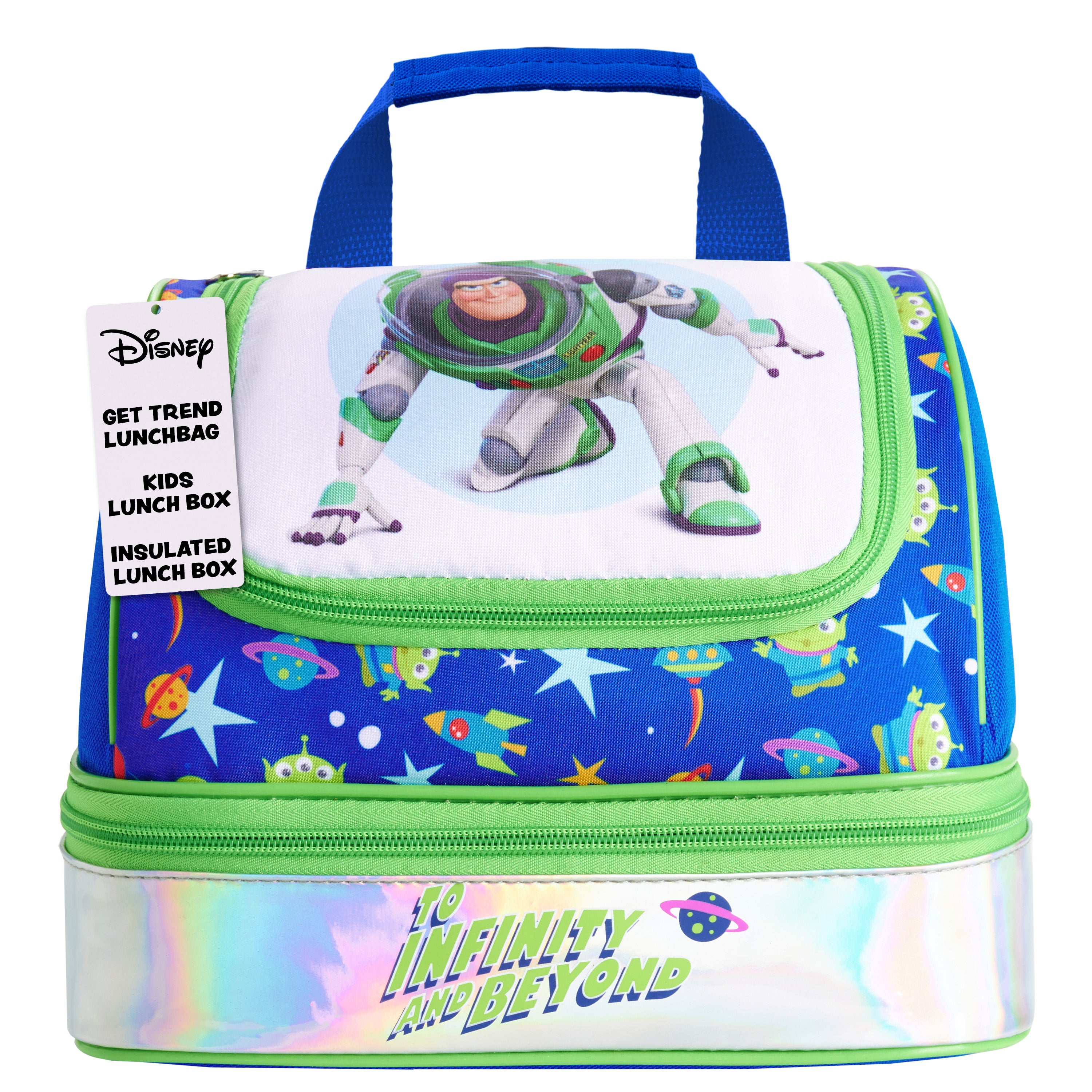 Get Trend Disney Toy Story Lunch Bag for Kids Buzz Lightyear Insulated Lunch Box Compartments Double Decker Snacks Food Carrier for School Travel Picnic Cooler Bag (Green Buzz) - Get Trend