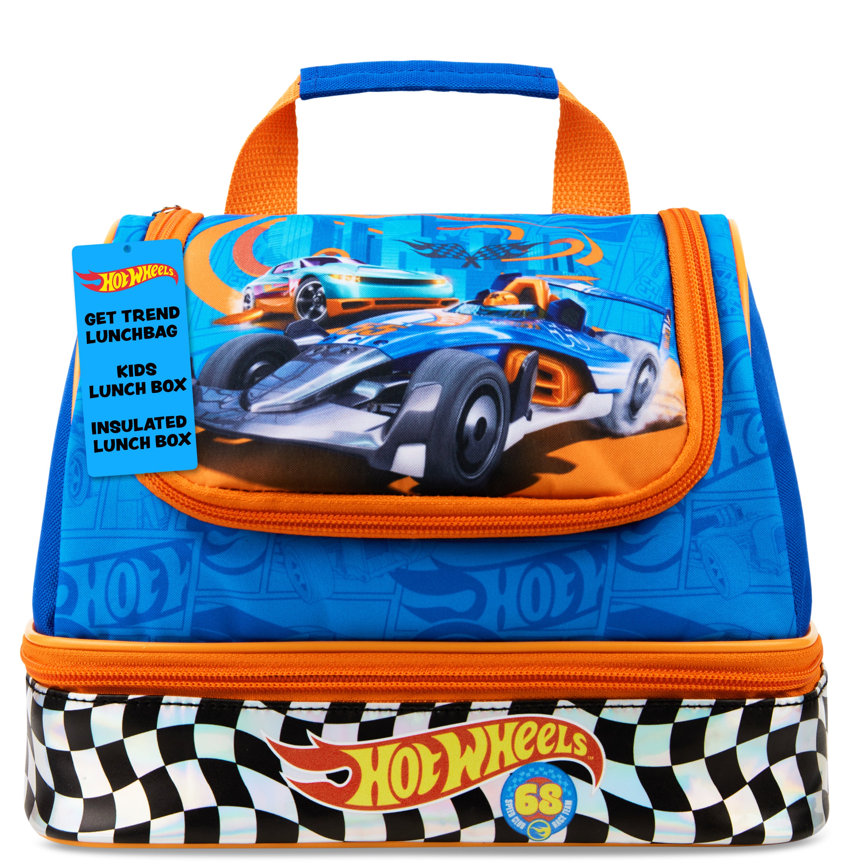 Get Trend Hot Wheels Lunch Bag for Kids Insulated Lunch Box with Compartments Double Decker Snacks Food Carrier for School Travel Picnic Cooler Bag (Blue Hot Wheels) - Get Trend