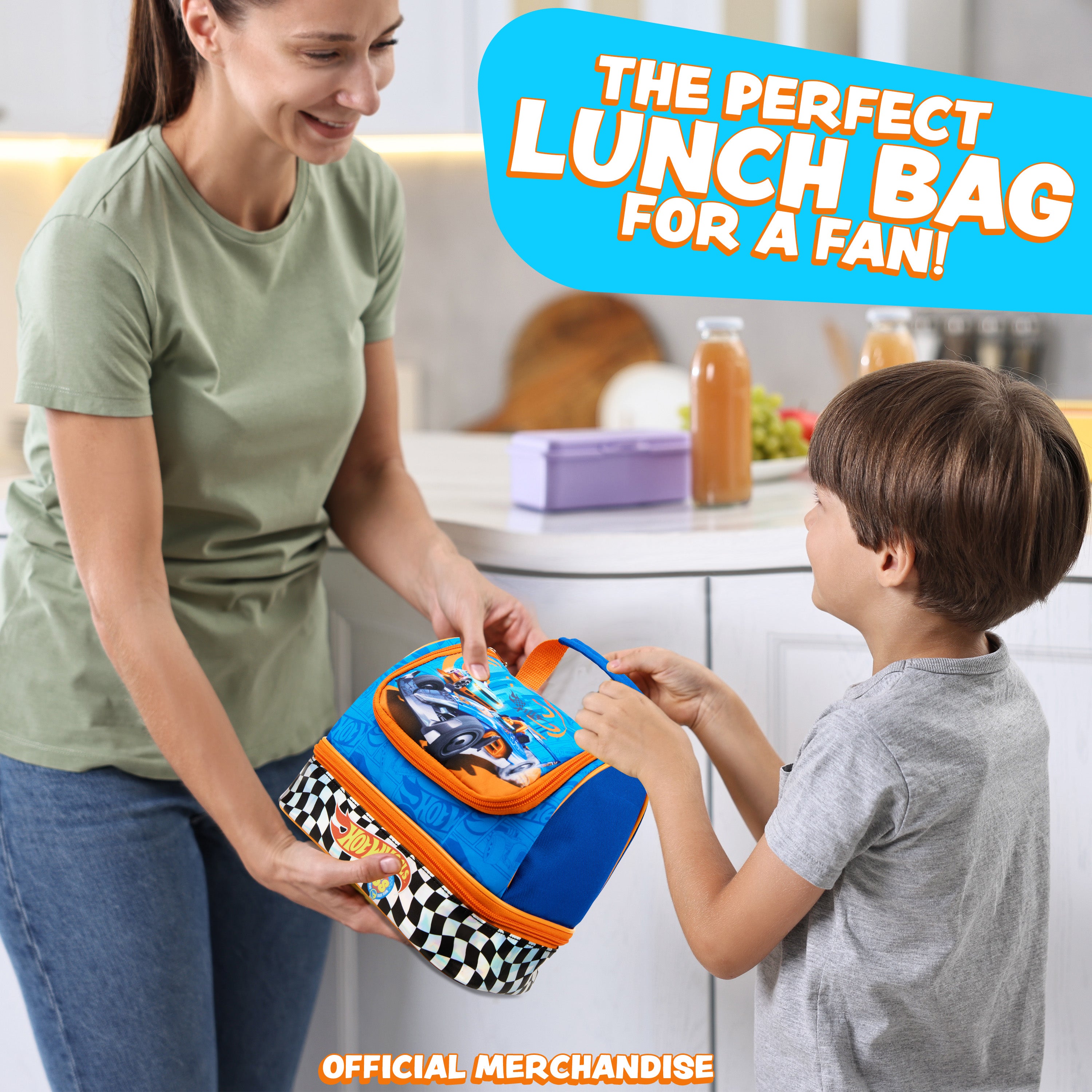 Get Trend Hot Wheels Lunch Bag for Kids Insulated Lunch Box with Compartments Double Decker Snacks Food Carrier for School Travel Picnic Cooler Bag (Blue Hot Wheels) - Get Trend