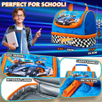 Get Trend Hot Wheels Lunch Bag for Kids Insulated Lunch Box with Compartments Double Decker Snacks Food Carrier for School Travel Picnic Cooler Bag (Blue Hot Wheels) - Get Trend