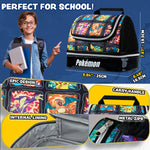 Get Trend Pokemon Lunch Bag for Kids Teens Anime Insulated Lunch Box with Compartments Pikachu Double Decker Snacks Food Carrier for School Travel Picnic Cooler Bag (Multi Pokemon) - Get Trend