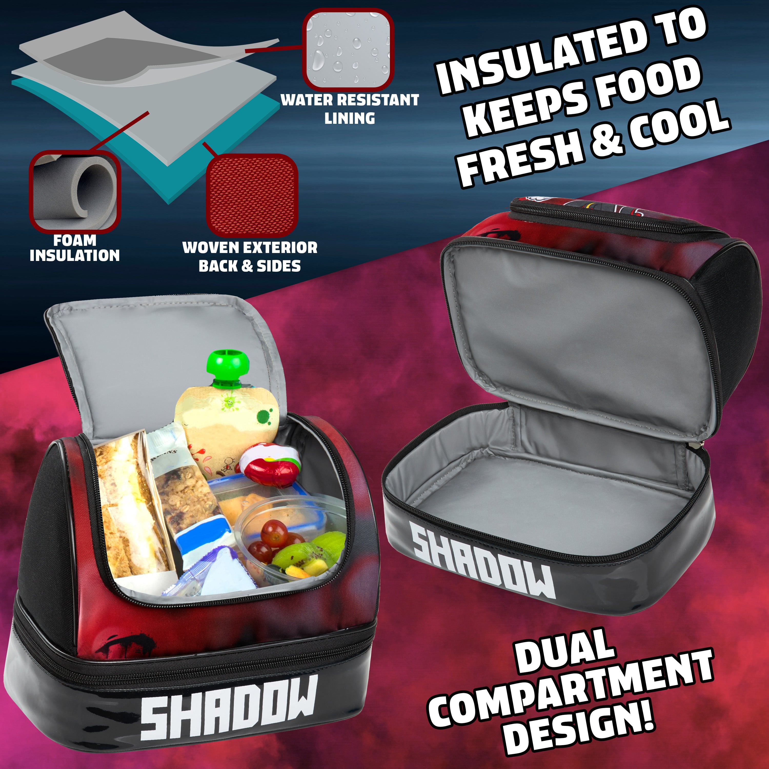 Get Trend Sonic The Hedgehog Lunch Bag for Kids Teens Shadow Insulated Lunch Box Compartments Double Decker Snacks Food Carrier for School Travel Picnic Cooler Bag (Black Shadow) - Get Trend