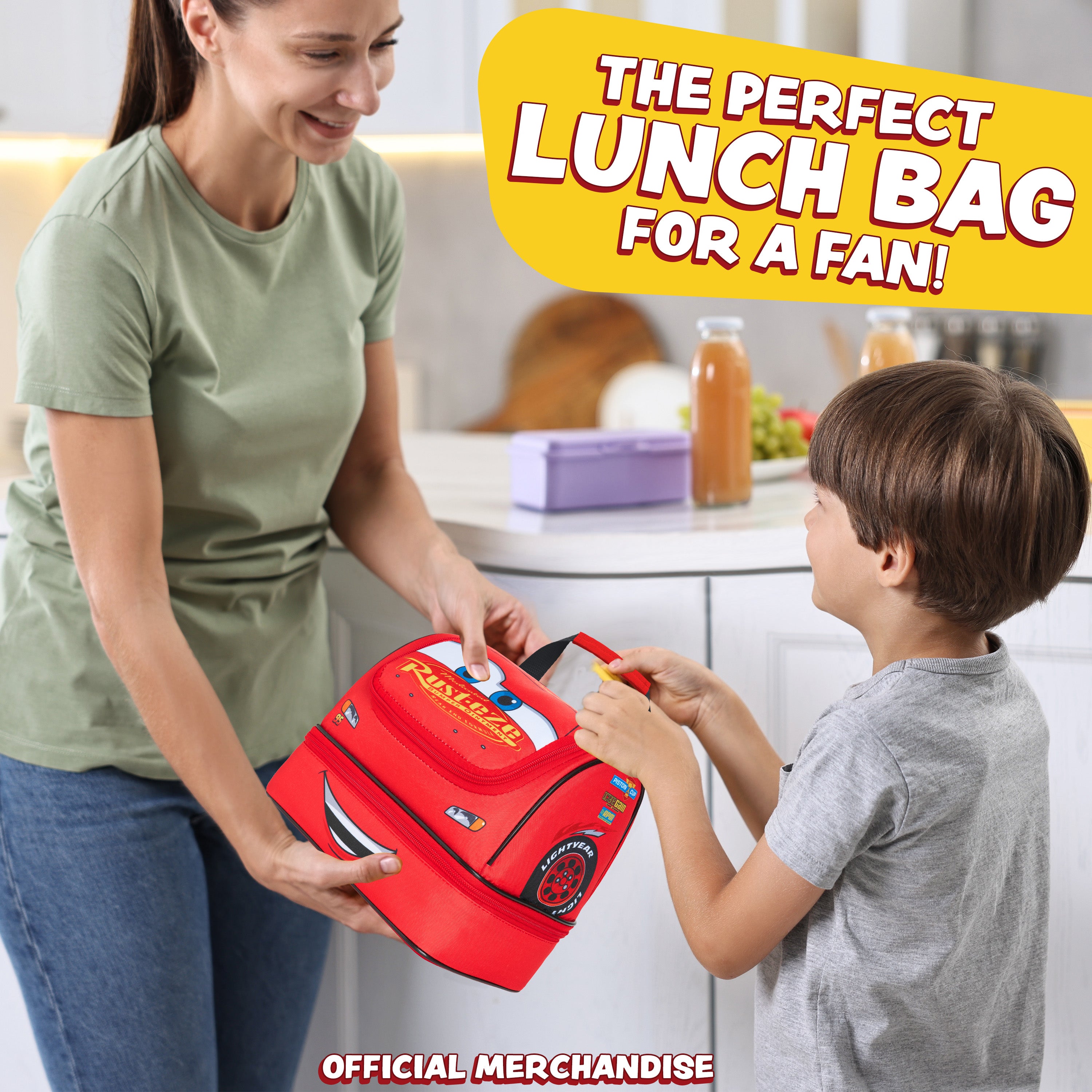 Get Trend Disney Cars Lunch Bag for Kids Lightning McQueen Insulated Lunch Box Compartments Double Decker Snacks Food Carrier for School Travel Picnic Cooler Bag (Red McQueen) - Get Trend