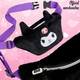 Hello Kitty Bum Bag for Girls Teens Plush Fluffy Waist Bag Kawaii Fanny Pack Travel Holiday for Phone Money, Cute Gifts (Black)