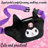 Hello Kitty Bum Bag for Girls Teens Plush Fluffy Waist Bag Kawaii Fanny Pack Travel Holiday for Phone Money, Cute Gifts (Black)