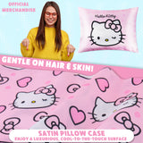 Hello Kitty Satin Pillowcase for Hair Skin Benefits for Girls Teens Women Kawaii 48 x 66cm Cooling Soft Zip Closure Bedroom Decor, Beauty Gifts for Her