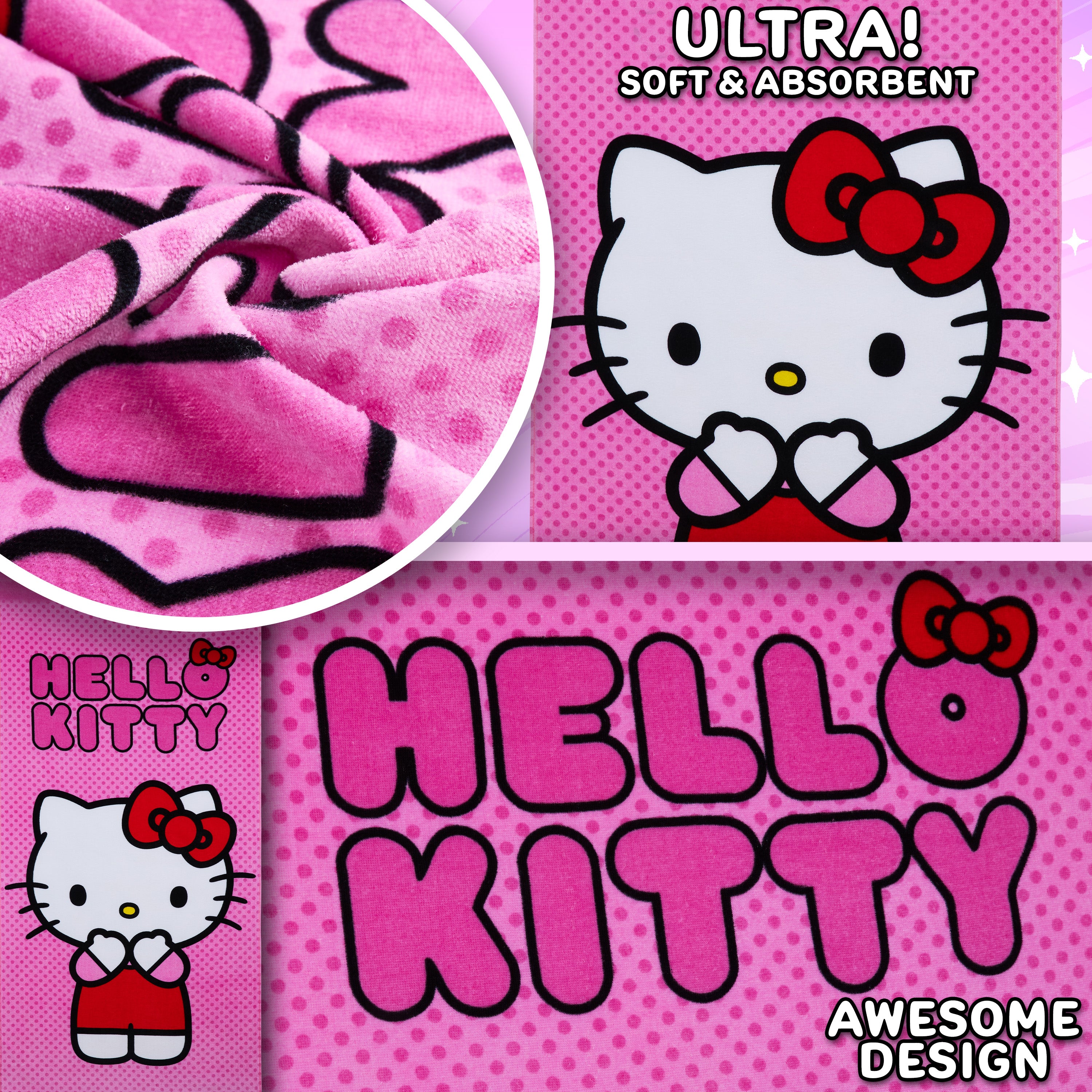 Hello Kitty Asciugamano Bambina Ragazza Donna Teli Mare Assorbente Asciugatura Rapida Kawaii Asciugamani da Bagno 140x70cm Anime Accessori Viaggio (Rosa, 70x140cm) - Get Trend