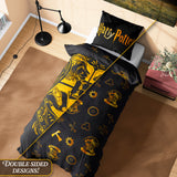 Harry Potter Duvet Cover and Pillowcase Set Kids Teens Women Bedding Bedroom Accessories - (Black Single)