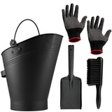 Deco Express Fireplace Tools Set, 4 Piece Fireplace Accessories Coal Scuttle, Coal Shovel, Brush & Gloves