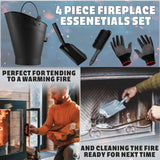 Deco Express Fireplace Tools Set, 4 Piece Fireplace Accessories Coal Scuttle, Coal Shovel, Brush & Gloves