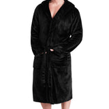 Mens Dressing Gown Super Soft Mens Fleece Robe with Hood Gowns Bathrobe