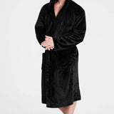 Mens Dressing Gown Super Soft Mens Fleece Robe with Hood Gowns Bathrobe