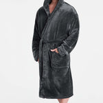 Mens Dressing Gown Super Soft Mens Fleece Robe with Hood Gowns Bathrobe - Get Trend