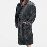 Mens Dressing Gown Super Soft Mens Fleece Robe with Hood Gowns Bathrobe - Get Trend