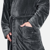 Mens Dressing Gown Super Soft Mens Fleece Robe with Hood Gowns Bathrobe - Get Trend