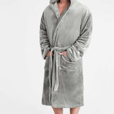 Mens Dressing Gown Super Soft Mens Fleece Robe with Hood Gowns Bathrobe - Get Trend