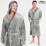 Mens Dressing Gown Super Soft Mens Fleece Robe with Hood Gowns Bathrobe - Get Trend