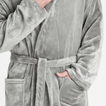 Mens Dressing Gown Super Soft Mens Fleece Robe with Hood Gowns Bathrobe - Get Trend