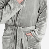 Mens Dressing Gown Super Soft Mens Fleece Robe with Hood Gowns Bathrobe - Get Trend