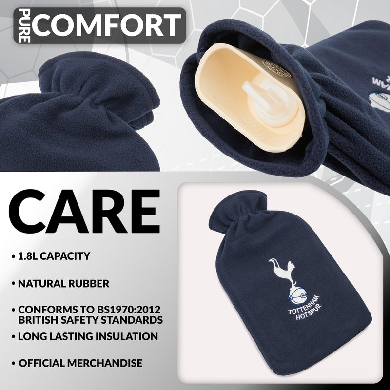 Tottenham Hotspur F.C. Hot Water Bottle with Soft Cover 1.8L - Gifts for Him (Navy)