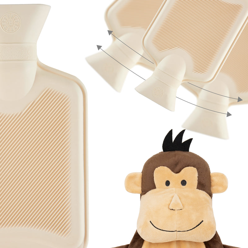 Hot Water Bottle with Animal Fleece Cover - Monkey - Get Trend