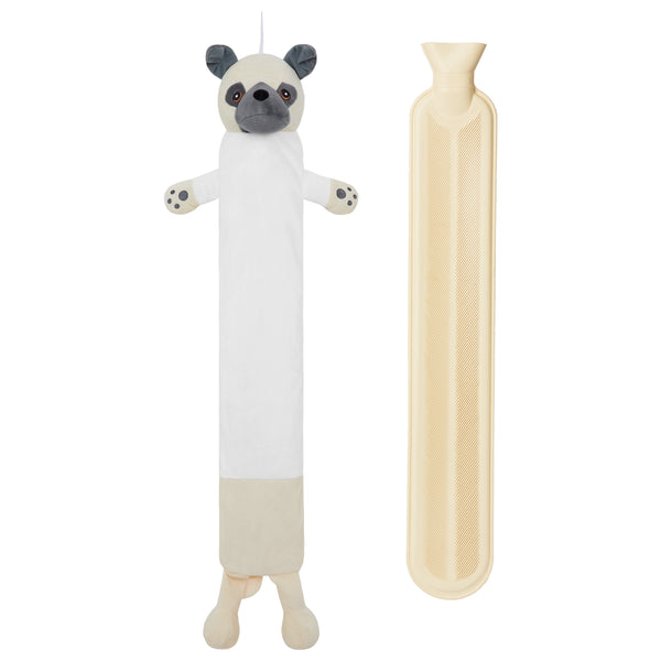 Hot Water Bottle with Animal Fleece Cover - Pug Long