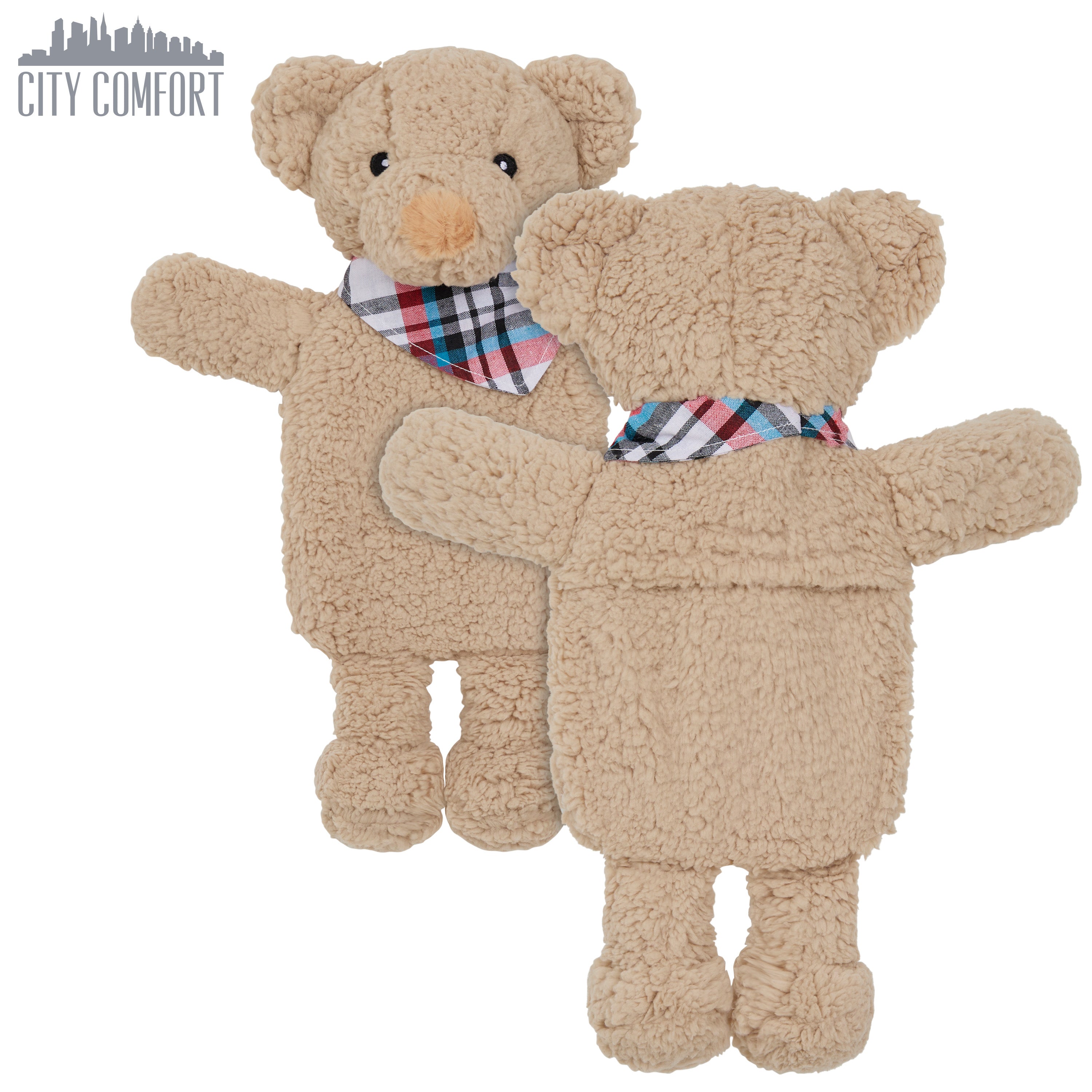 Hot Water Bottle with Animal Fleece Cover -  Beige Teddy - Get Trend