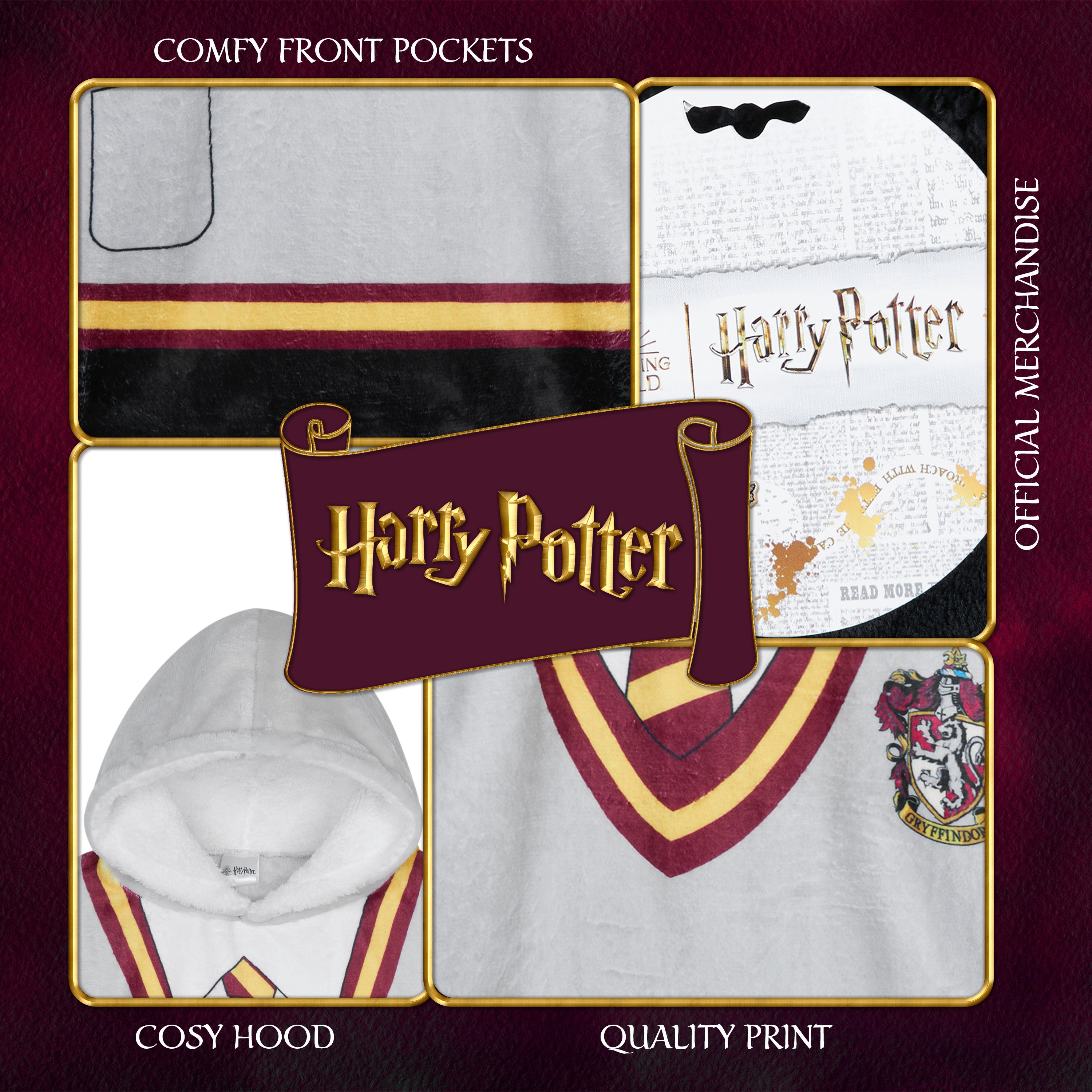 Harry Potter Hoodie Blanket for Kids Teenagers Fleece Wearable Blanket Warm Oversized Hogwarts Gryffindor Hoodie Quidditch Golden Snitch Girls Gifts - Get Trend