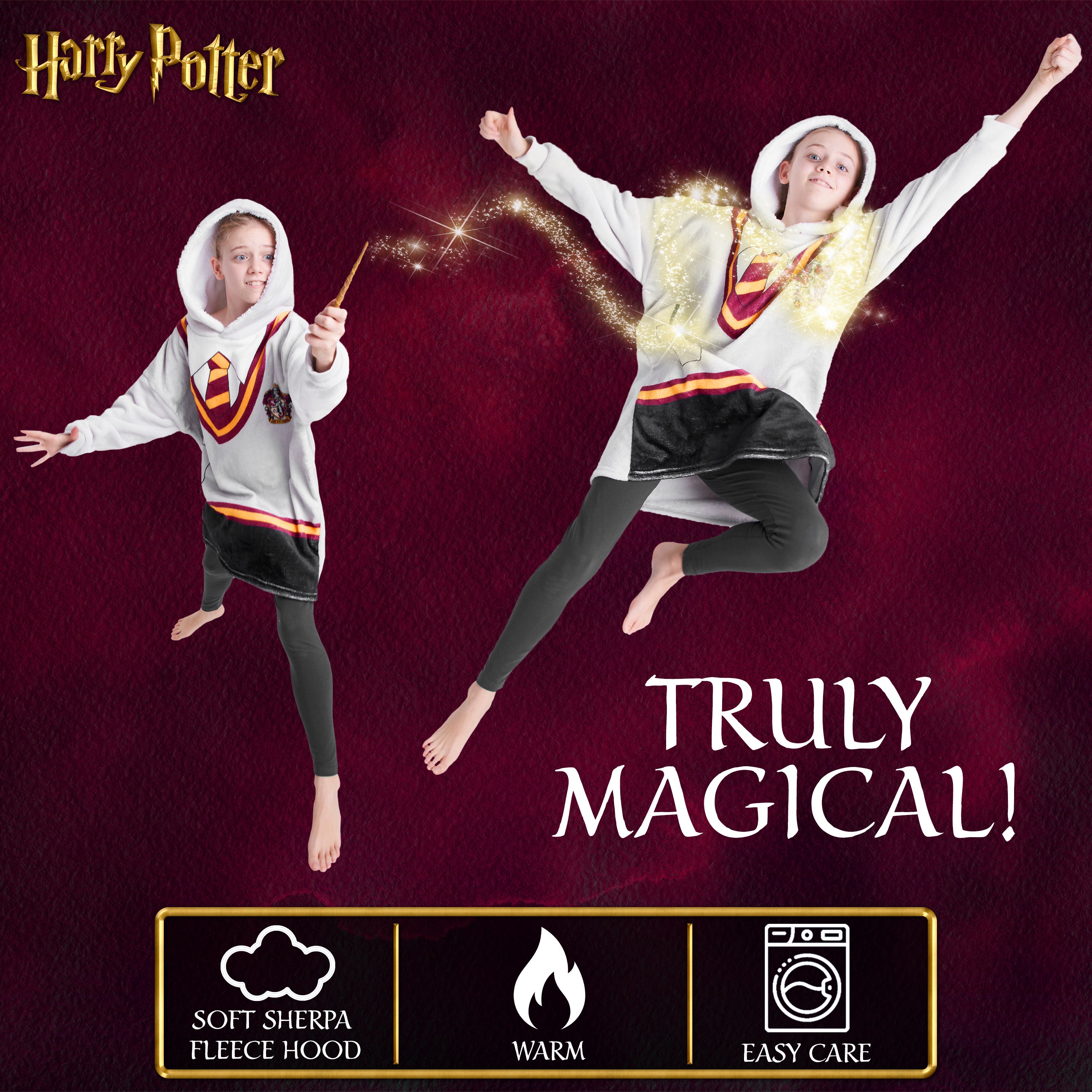 Harry Potter Hoodie Blanket for Kids Teenagers Fleece Wearable Blanket Warm Oversized Hogwarts Gryffindor Hoodie Quidditch Golden Snitch Girls Gifts - Get Trend