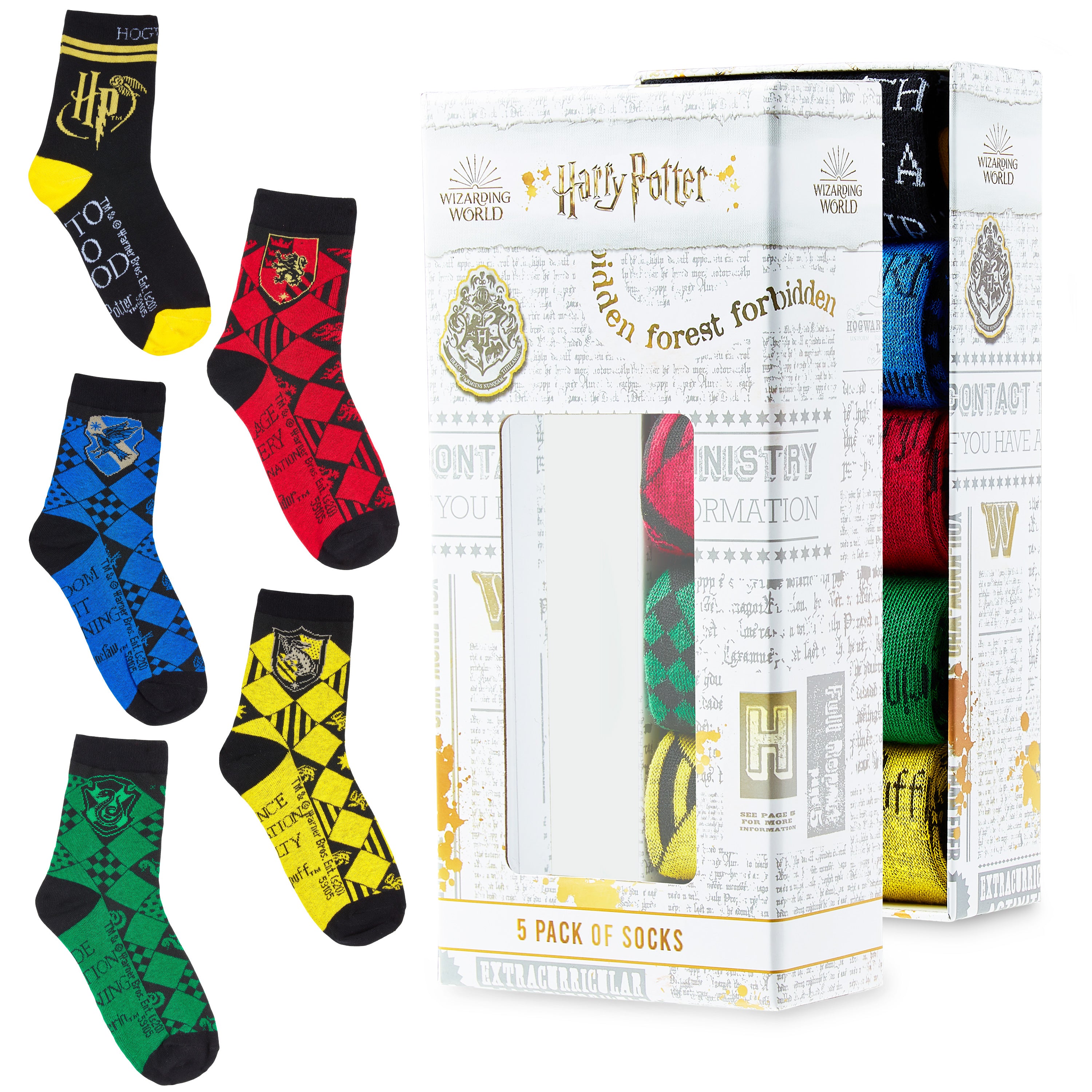 Harry Potter 5 Pack Socks In Size 4-7 Hogwarts Houses Novelty Clothes - Get Trend